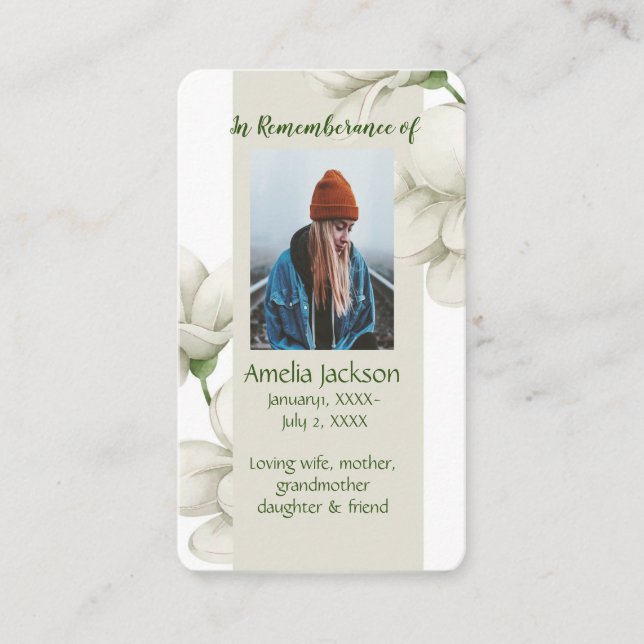 Memorial Memory Card White Garden Flowers (Front)