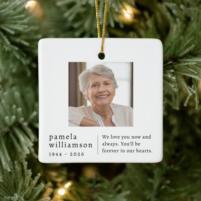 Memorial Minimalist Photo Square  Ceramic Ornament (Tree)