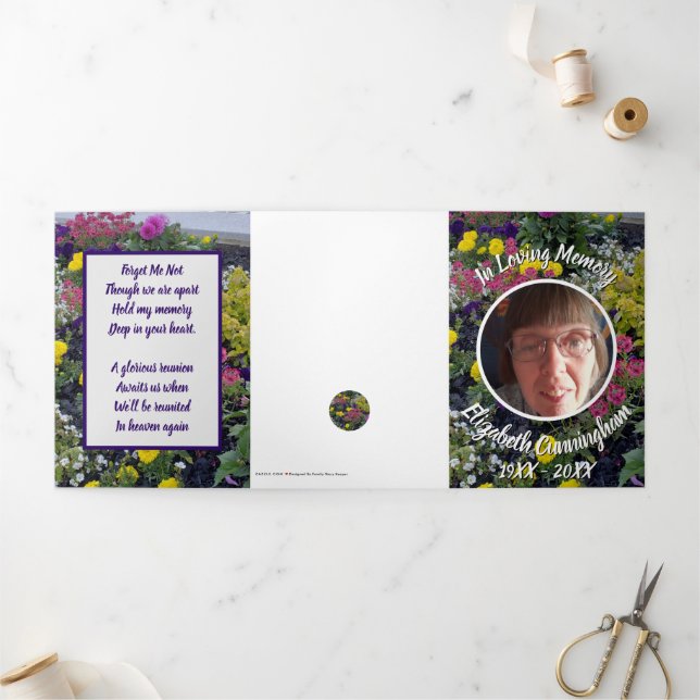 Memorial Mixed Floral Photo Poem Tri-Fold Announcement (Outside)