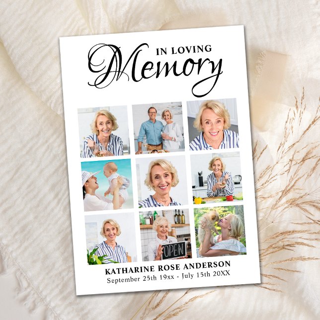 Memorial Modern 9 Photo Collage Sympathy Keepsake Thank You Card (Creator Uploaded)
