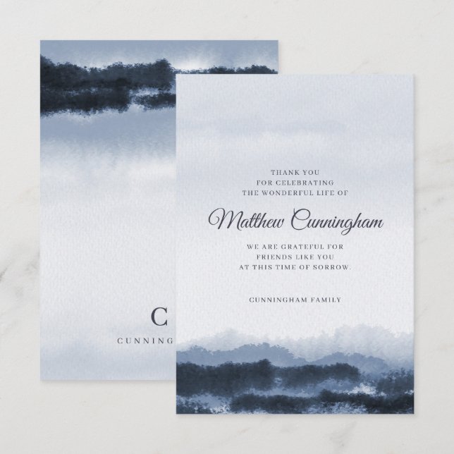 Memorial Modern Elegant Dark Watercolor Thank You Card (Front/Back)