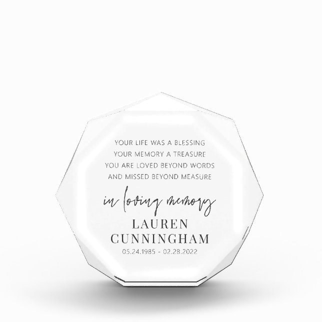 Memorial Modern Elegant Simple Chic Photo Block (Front)