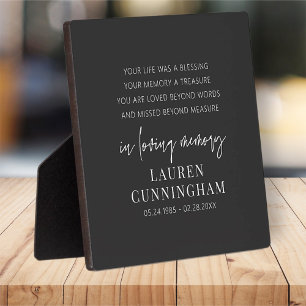 Memorial Modern Elegant Simple Chic Plaque