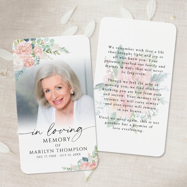Memorial Modern Floral Photo Prayer Card (Creator Uploaded)