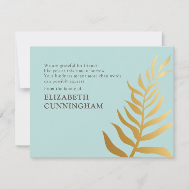 Memorial Modern Golden Foliage Botanicals Thank You Card (Front)