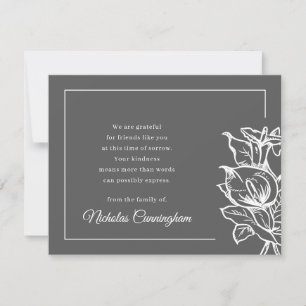 Memorial Modern Monochrome Foliage Botanical Thank You Card