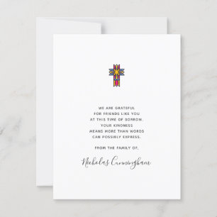 Memorial Modern Ornate Colourful Cross Thank You Card