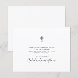 Memorial Modern Ornate Cross Thank You Card
