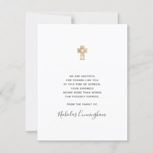 Memorial Modern Ornate Gold Cross Thank You Card
