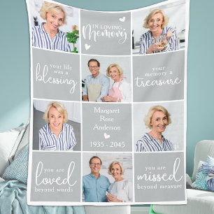 Memorial Modern Personalised Poem 6 Multi Photo Fleece Blanket