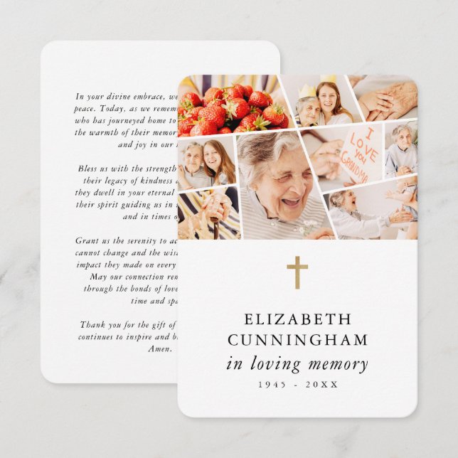 Memorial Modern Simple 9 Photos Prayer Thank You Card (Front/Back)