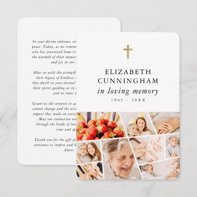 Memorial Modern Simple 9 Photos Prayer Thank You Card (Front/Back)