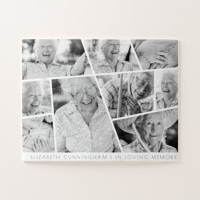 Memorial Modern Simple Chic 9 Photo Collage Jigsaw Puzzle (Horizontal)