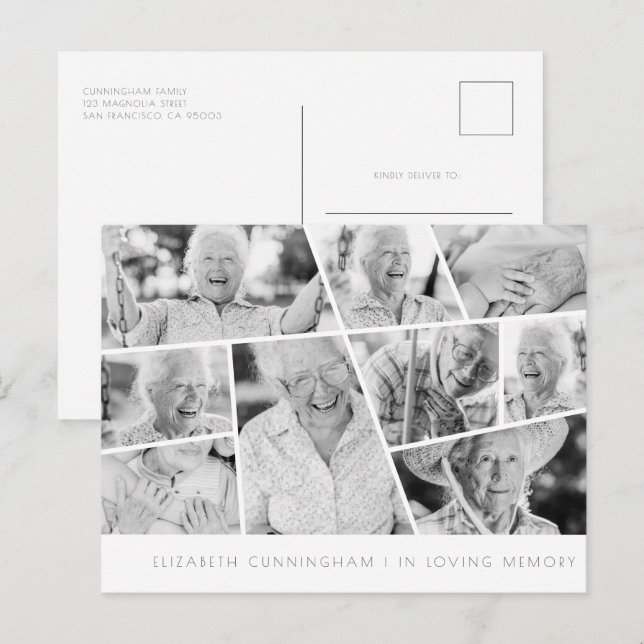 Memorial Modern Simple Chic 9 Photo Collage Postcard (Front/Back)