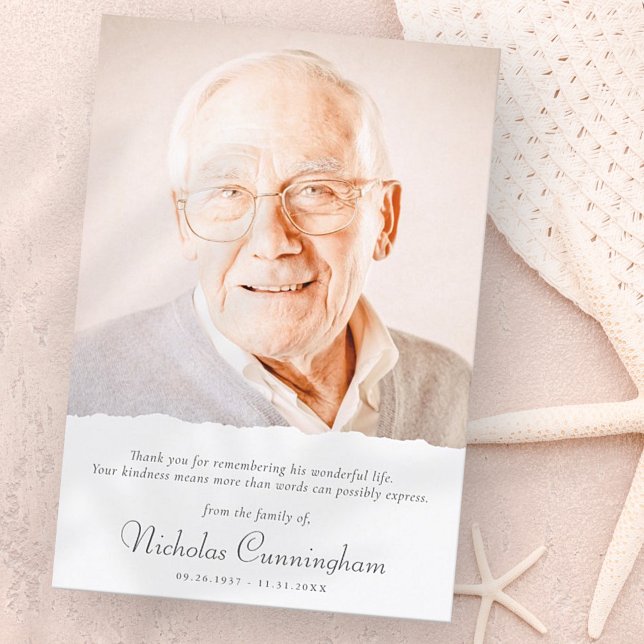 Memorial Modern Simple Elegant Chic Custom Photo Thank You Card (Creator Uploaded)