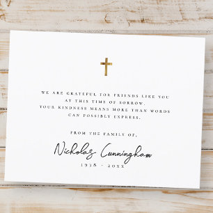 Memorial Modern Simple Elegant Gold Cross Thank You Card