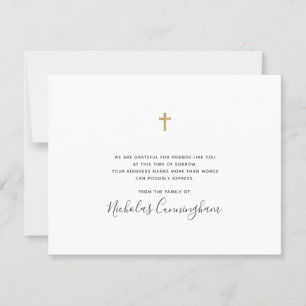 Memorial Modern Simple Faux Gold Cross Thank You Card