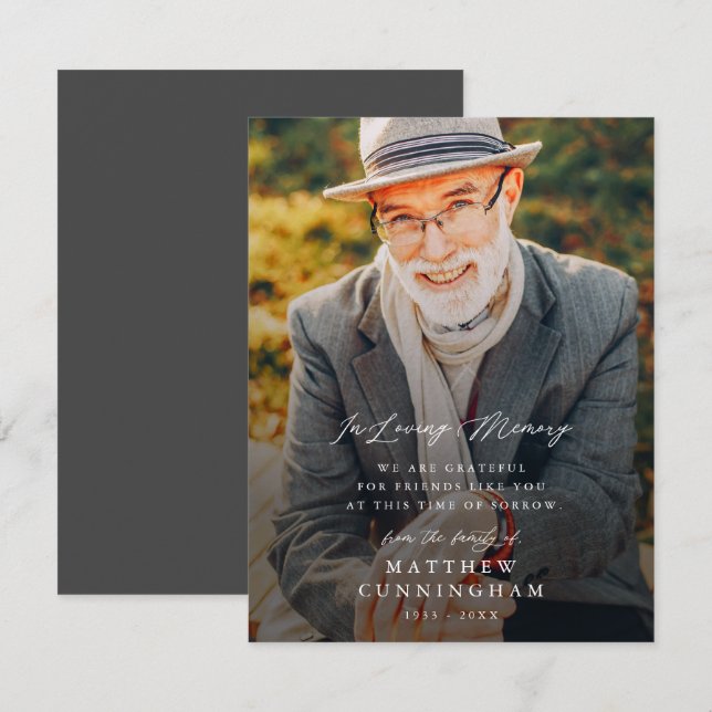 Memorial Modern Simple In Loving Memory Photo Card (Front/Back)
