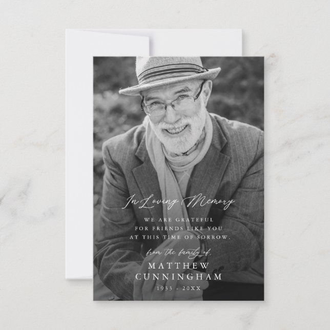 Memorial Modern Simple In Loving Memory Photo Thank You Card (Front)