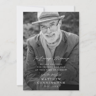 Memorial Modern Simple In Loving Memory Photo Thank You Card