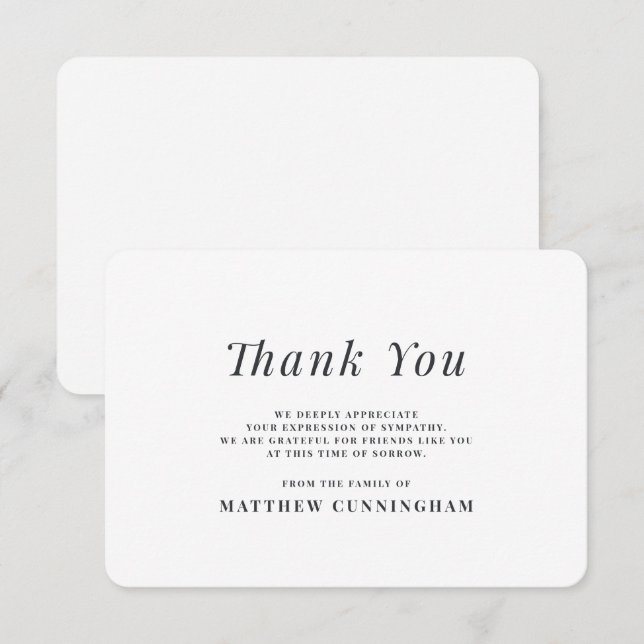 Memorial Modern Simple In Loving Memory Thank You Card (Front/Back)