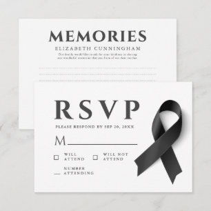 Memorial Modern Simple Memories Black Ribbon RSVP Card