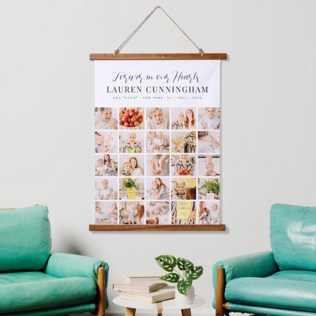 Memorial Modern Simple Minimalist 25 Photo Collage Hanging Tapestry (Living Room)