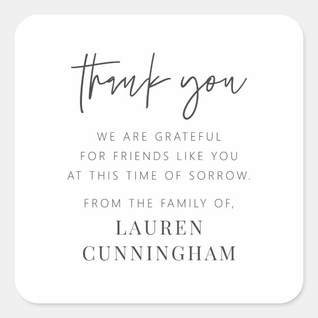 Memorial Modern Simple Minimalist Chic Thank You Square Sticker (Front)