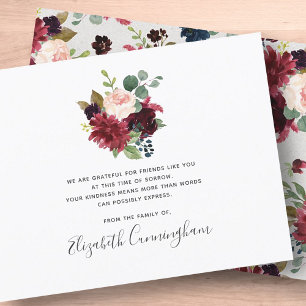 Memorial Modern Watercolor Floral Botanical Thank You Card