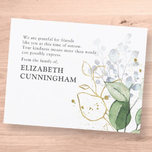 Memorial Modern Watercolor Greenery Foliage Thank You Card