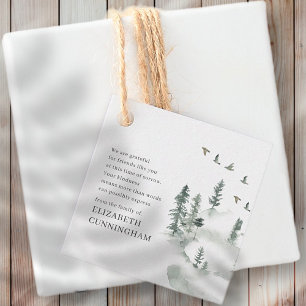 Memorial Modern Watercolor Greenery Pine Forest Favour Tags
