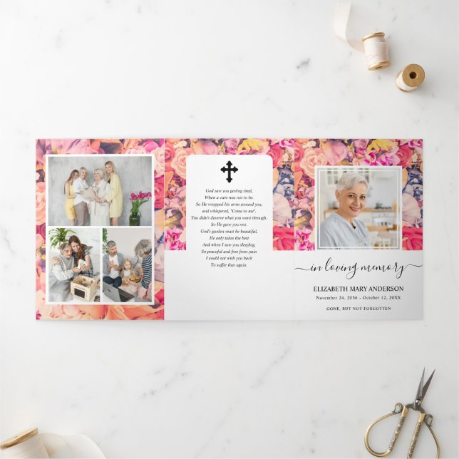 Memorial Multiple Floral Funeral Tri-Fold Program (Outside)
