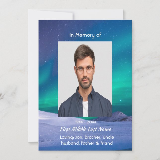 Memorial Northern Lights Aurora Borealis Invitation (Front)