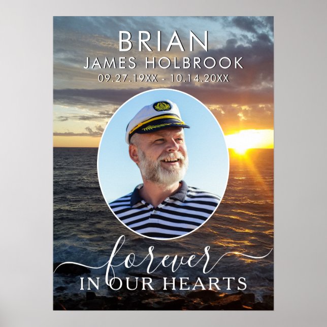 Memorial Ocean Sunset Photo Forever in Our Hearts Poster (Front)