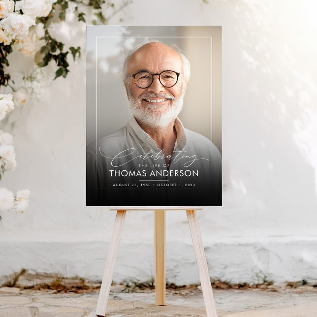 Memorial or Funeral Photo Tribute Black Faded Acrylic Sign (Memorial Funeral Black Faded Acrylic Photo Sign)