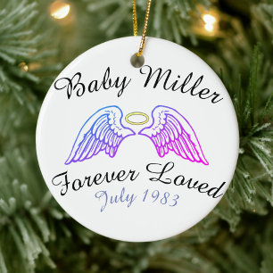 Memorial Ornament Angel Wings Halo Baby' Last Name