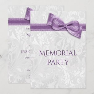 Memorial Party Damask and Purple Faux Bow Invitation