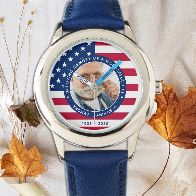 Memorial Patriotic American Flag Custom Photo Watch (Creator Uploaded)