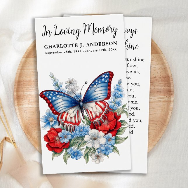 Memorial Patriotic Butterfly Funeral Prayer Card (Creator Uploaded)