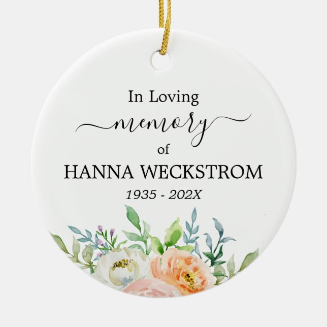 Memorial Personalised Photo Floral Ceramic Tree Decoration (Front)