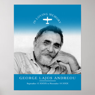 Memorial photo aviation funeral custom blue poster