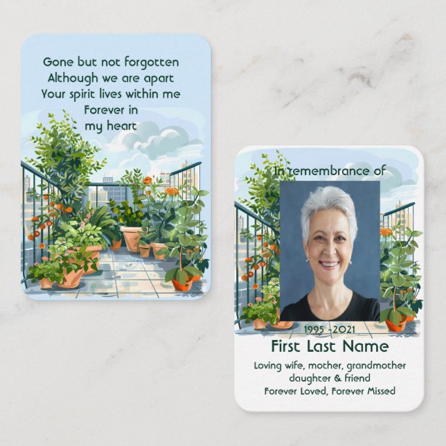 Memorial Photo Balcony Garden Gardener Business Card (Front/Back)