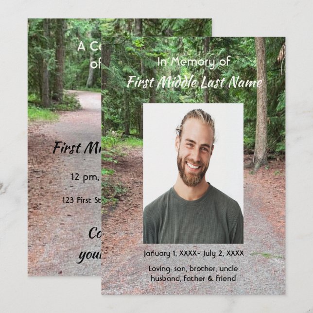 Memorial Photo Celebration of Life Keepsake  Invitation (Front/Back)
