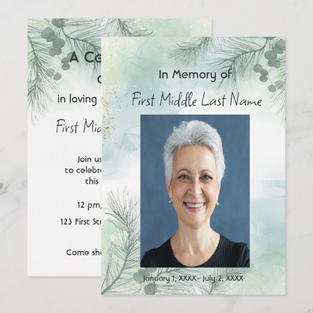 Memorial Photo Celebration of Life Keepsake  Invitation (Front/Back)