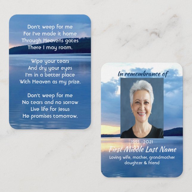 Memorial Photo Christian Lake Sunrise Nature Business Card (Front/Back)