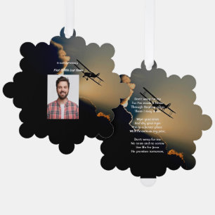 Memorial Photo Christian Pilot Aeroplane Flying  Tree Decoration Card