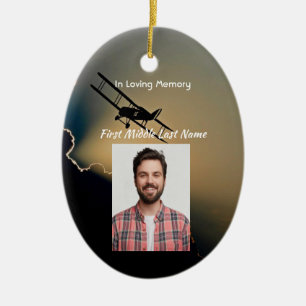 Memorial Photo Christian Pilot Airplane Flying Ceramic Tree Decoration