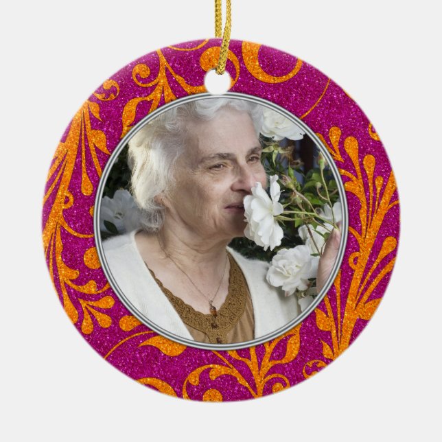 Memorial Photo Christmas Ornament Pink Orange (Front)