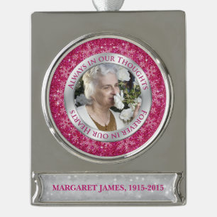 Memorial Photo Christmas Pink Silver Snowflake Plated Banner Ornament