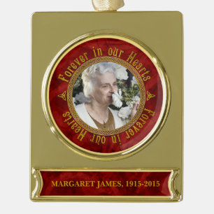 Memorial Photo Christmas Red Gold Celtic Knot Gold Plated Banner Ornament